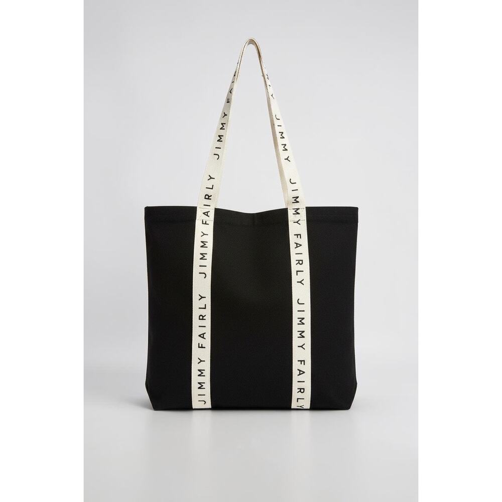 Jimmy Fairly Black Canvas Tote Bag Logo Strap Reusable Shopper
